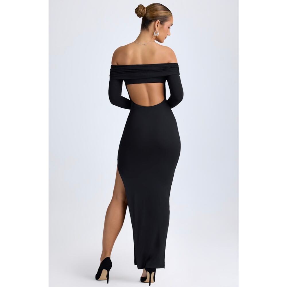 Oh Polly Honora Modal Off-Shoulder Open-Back Maxi Dress in Black Size S New - Picture 7 of 8